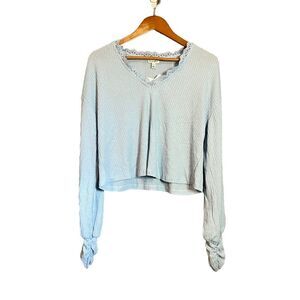 NWT! Love Fire light blue cropped long sleeve shirt